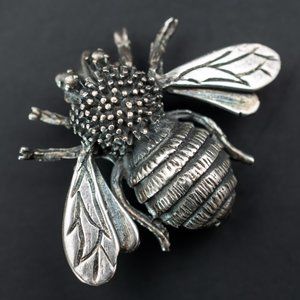 Bumble bee brooch, funny insect sterling silver jewelry for women